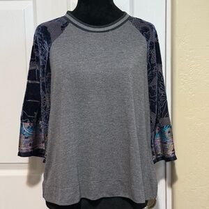 Gray and Multicolored Boho Style Women's Long Sleeve Top